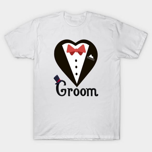 Groom T-Shirt Groom With Bow Tie Tee Shirt Bachelor Party T-Shirt by MiStore